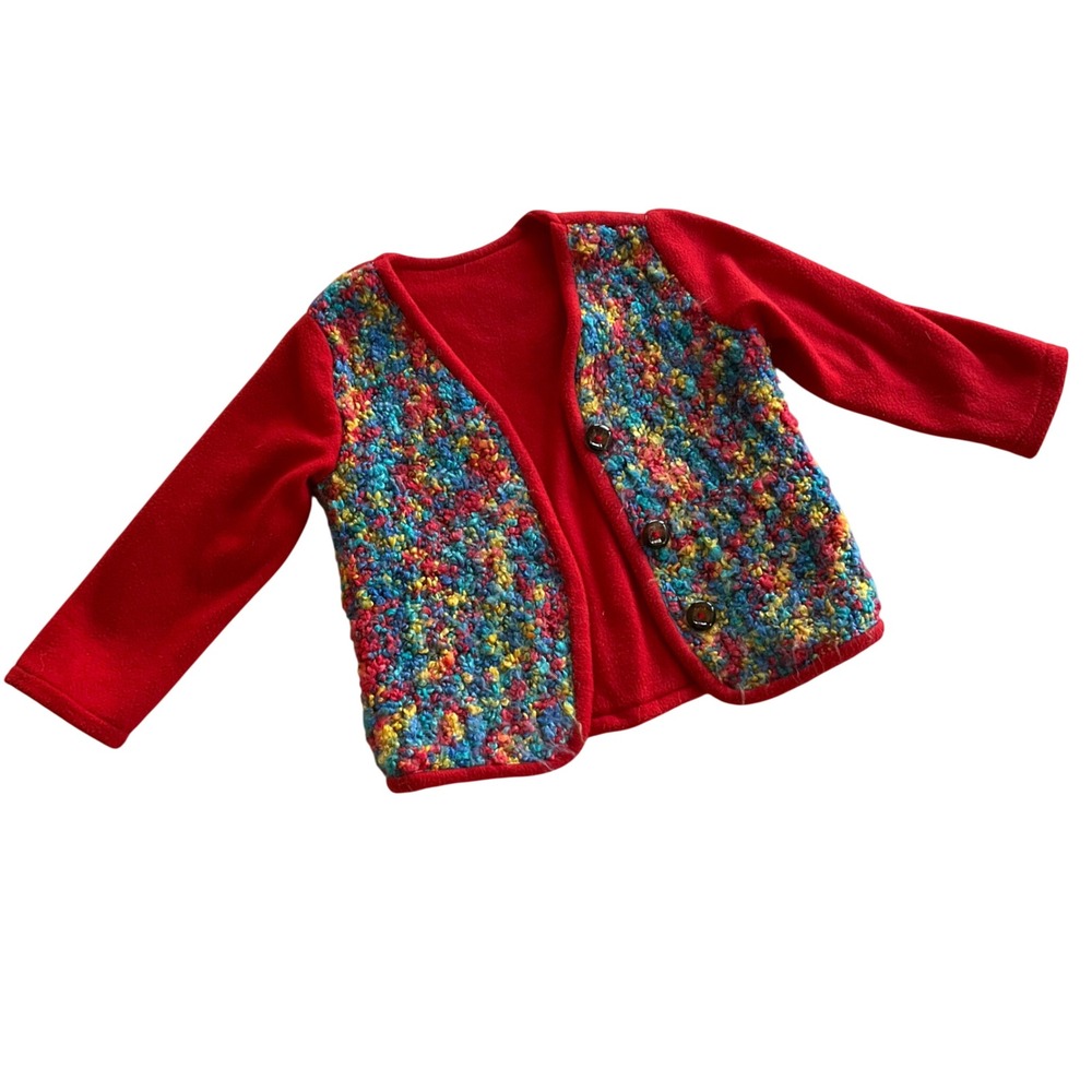 Colorful Cottagecore Handmade Jacket Sweater Youth M/L Vintage 80s 90s